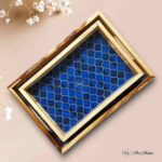 Moroccan Blue Teakwood Printed Tray – Set of 2