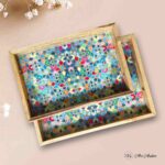 Turkish Pattern Teakwood Printed Tray – Set of 2 - Image 2