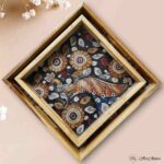 Kalamkari Peacock Teakwood Printed Tray – Set of 2
