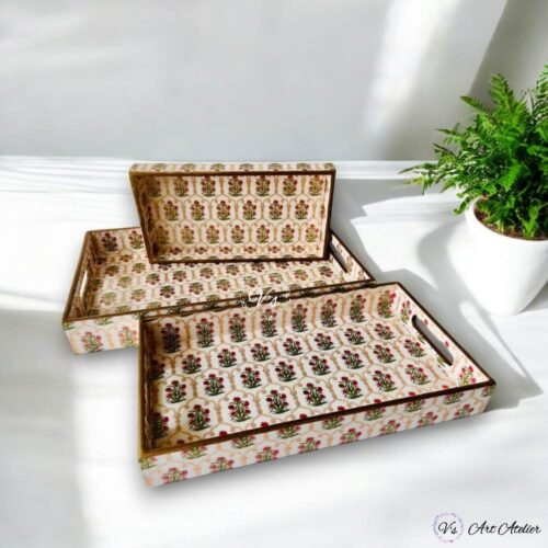 Jaipuri Printed Rectangle Tray – Set of 3