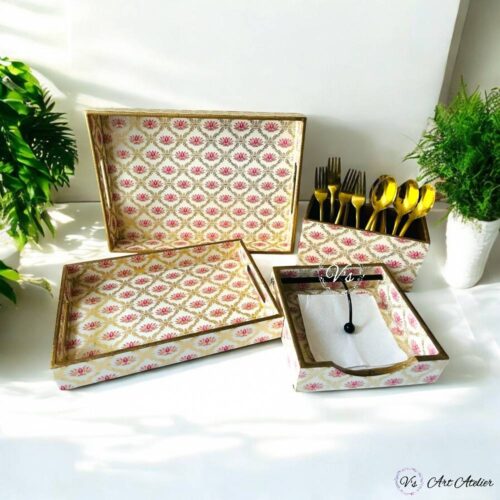 Lotus Flower Gold Foiled Tray Combo - Set of 4