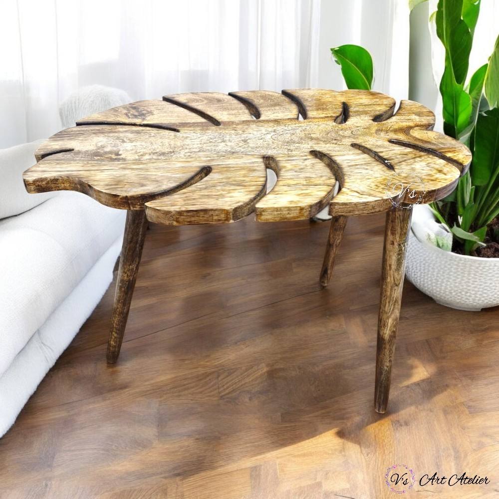 Vintage-inspired wooden side tables near window