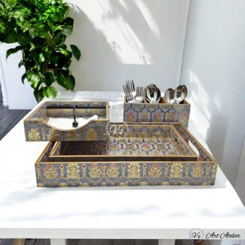 Mughal Art Gold Foiled Tray Combo - Set of 4
