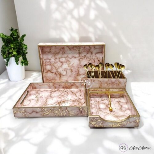 Pink Blush Gold Foiled Tray Combo - Set of 4