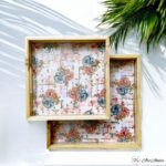 Vintage Gold Teakwood Printed Tray – Set of 2 - Image 3