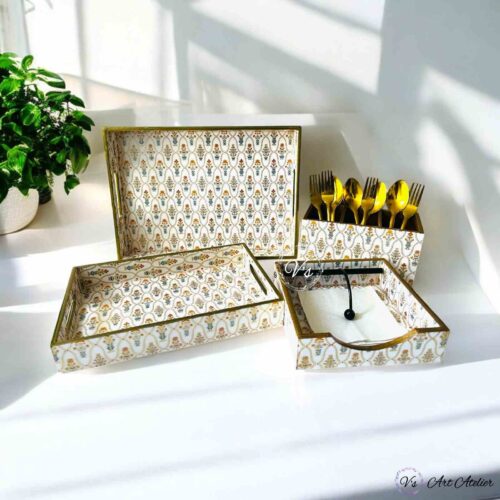 Ornate Harmony Gold Foiled Tray Combo - Set of 4