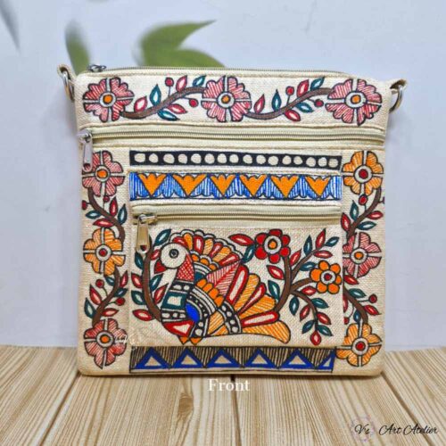 Hand-painted Madhubani Jute Sling Bag