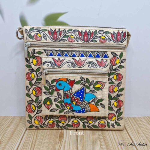Hand-painted Madhubani Jute Sling Bag