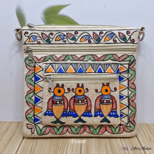 Hand-painted Madhubani Jute Sling Bag