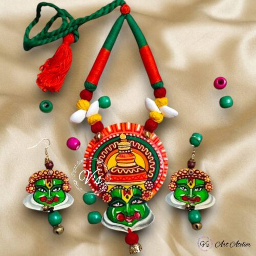 Hand Painted Kathakali Pendant Earring Set