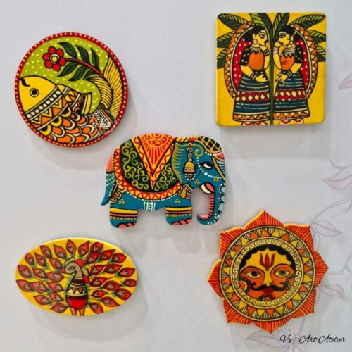 Hand-painted Madhubani Magnets – Pack of 5