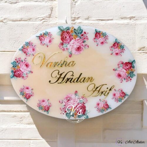 Personalized Floral Resin Oval Nameplate