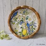Mangowood Scalloped Tray in Bluebirds and Lemon Grove Design – 12 inches