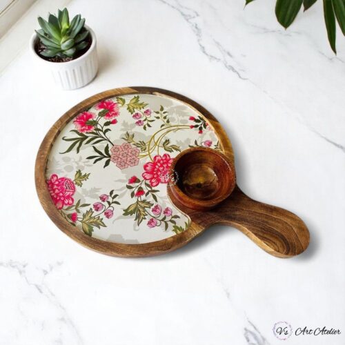 Floral Mangowood Platter with Bowl