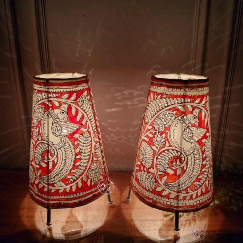 Hand Painted White Peacock Table Top Lamp Set of 2 - 9 Inches
