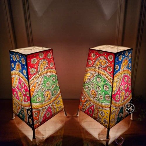 Hand Painted Multicolour Abstract Table Top Lamp Set of 2 - 9 Inches