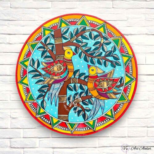 Hand-painted Madhubani Peacock Wall Plates - Set of 3