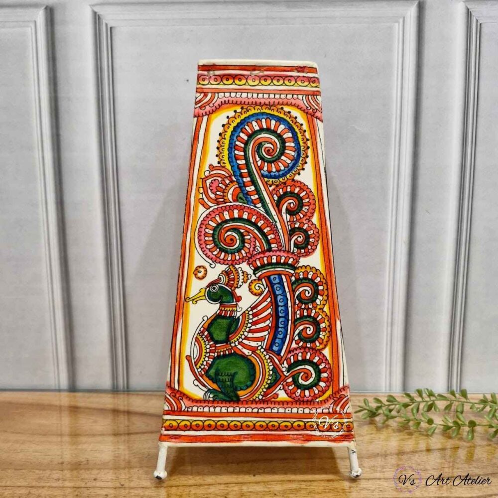Hand Painted Green Peacock Table Top Lamp Single - 13 Inches - Image 3