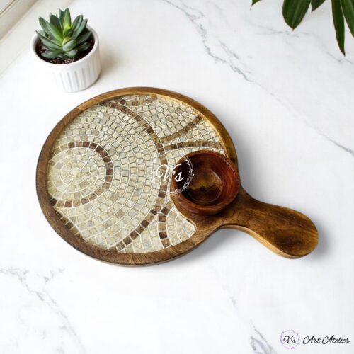 Mangowood Mosaic Tile Pattern Pizza Platter with Bowl