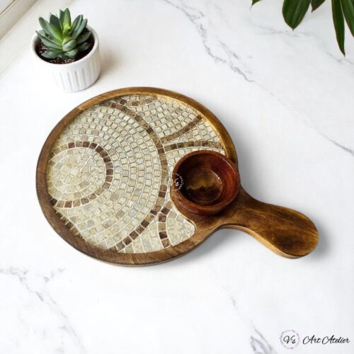 Mosaic Tile Pattern Mangowood Platter with Bowl