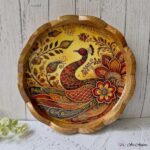 Mangowood Scalloped Tray in Peacock Design  - 12 inches