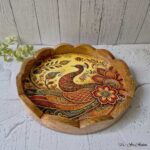 Mangowood Scalloped Tray in Peacock Design  - 12 inches - Image 2