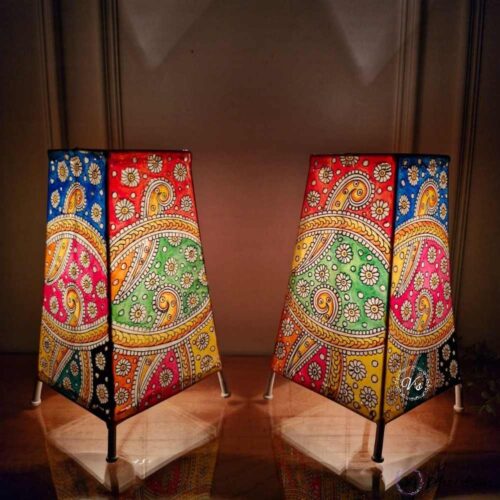 Hand Painted Multicolour Abstract Table Top Lamp Set of 2 - 9 Inches