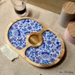 Premium Mangowood Blue Flower Oval Chip-N-Dip Platter