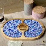 Premium Mangowood Blue Flower Oval Chip-N-Dip Platter - Image 2