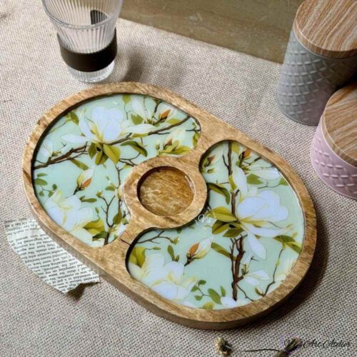 Premium Mangowood Green Magnolia Oval Chip-N-Dip Platter