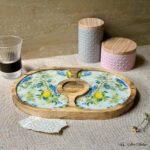 Premium Mangowood Blue Bird and Lemon Groove Oval Chip-N-Dip Platter - Image 2