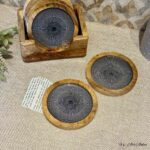Premium Mangowood Coasters in Eclectic Mandala  – Set of 6 with Stand