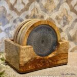 Premium Mangowood Coasters in Eclectic Mandala  – Set of 6 with Stand - Image 3