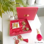 Elegant Roli Chawal Stone Studded Platters with Laxmi Charan and Marble Chowki - Image 4