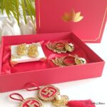 Elegant Roli Chawal Stone Studded Platters with Laxmi Charan and Marble Chowki - Image 5