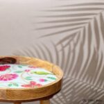 Round foyer table with floral arrangement