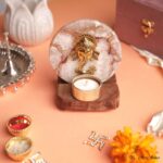 Ganesh Ji with Diya on Natural Agate Stone - Single