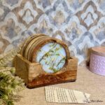 Premium Mangowood Coasters in Green Magnolia  – Set of 6 with Stand - Image 3