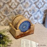 Premium Mangowood Coasters in Mandala  – Set of 6 with Stand - Image 2
