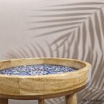 Living room side table with lamp and coasters