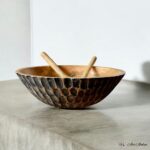 Handcrafted Mangowood Black Hammered Serving Bowl with Spoon and Fork - 12 Inches