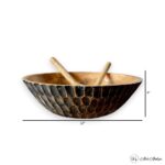 Handcrafted Mangowood Black Hammered Serving Bowl with Spoon and Fork - 12 Inches - Image 3