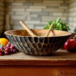Handcrafted Mangowood Black Hammered Serving Bowl with Spoon and Fork - 12 Inches - Image 2