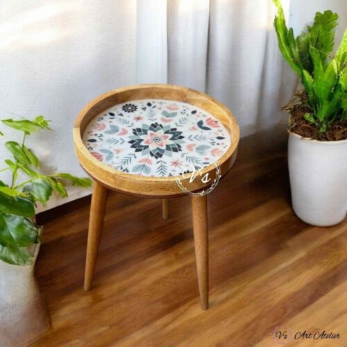 Mangowood Aboriginal Mandala Side Table - Single