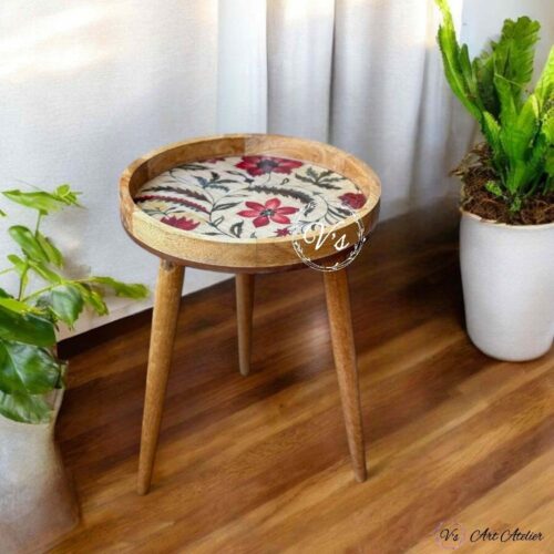 Mangowood Tapestry Design Side Table - Single