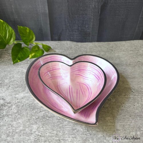 Handcrafted Metal Decorative Heart Shape Bowl - Set of 2