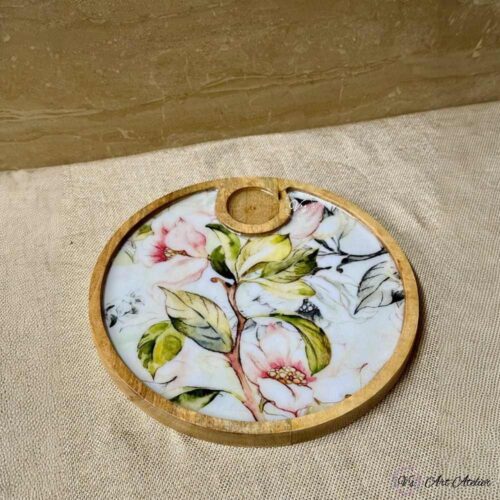 Premium Mangowood New Grey Round Chip-N-Dip Platter