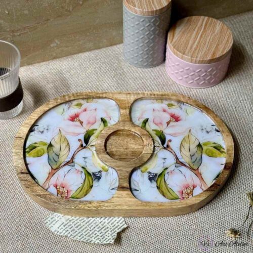 Premium Mangowood New Grey Oval Chip-N-Dip Platter