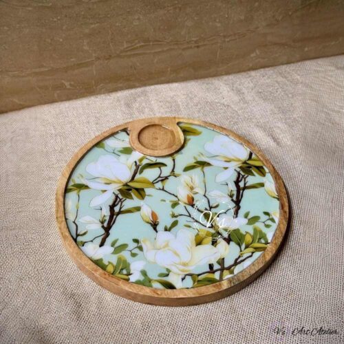 Premium Mangowood Green Magnolia Round Chip-N-Dip Platter