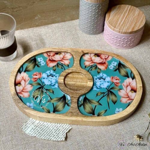 Premium Mangowood Spring Serenade Oval Chip-N-Dip Platter
